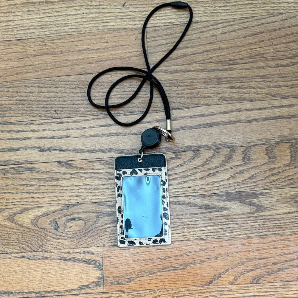 Leopard Print ID Lanyard with Black Strap